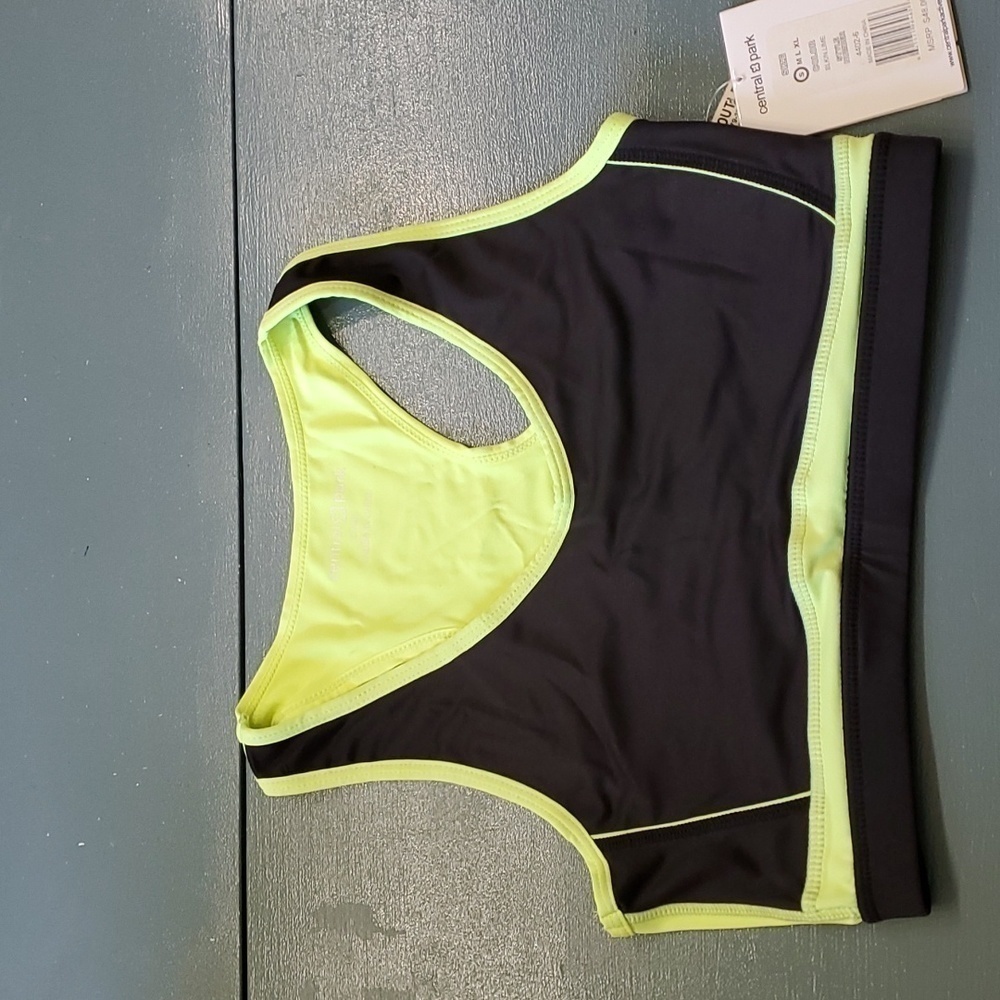 CENTRAL PARK SPORTS BRA, NWT. BLACK‎ AND LIME GREEN SIZE SMALL.